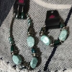 🌲Paparazzi Green and Silver Jewelry Set